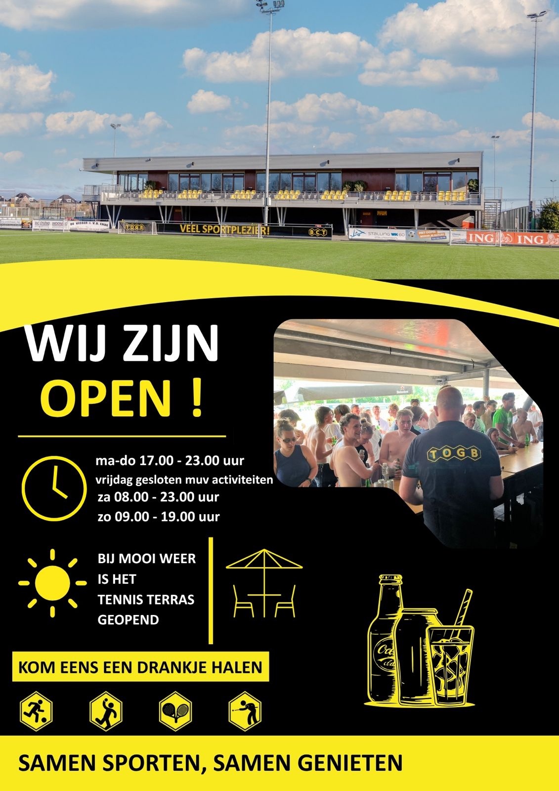 Nieuwe openingstijden kantine TOGB